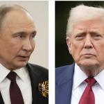 This combination of photos shows Russian President Vladimir Putin, left, in Moscow on May 9, 2025, and President Donald Trump in Washington AP