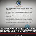 SPLM F Leader Condemns Toposa Atrocities and Demands Urgent Juba Intervention