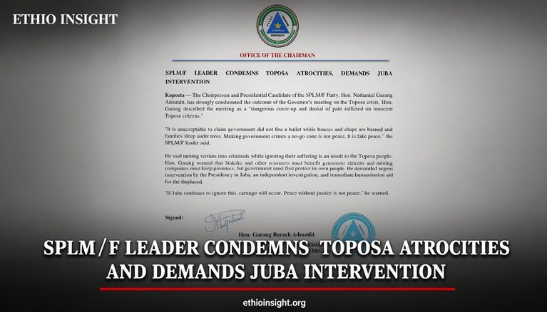 SPLM F Leader Condemns Toposa Atrocities and Demands Urgent Juba Intervention